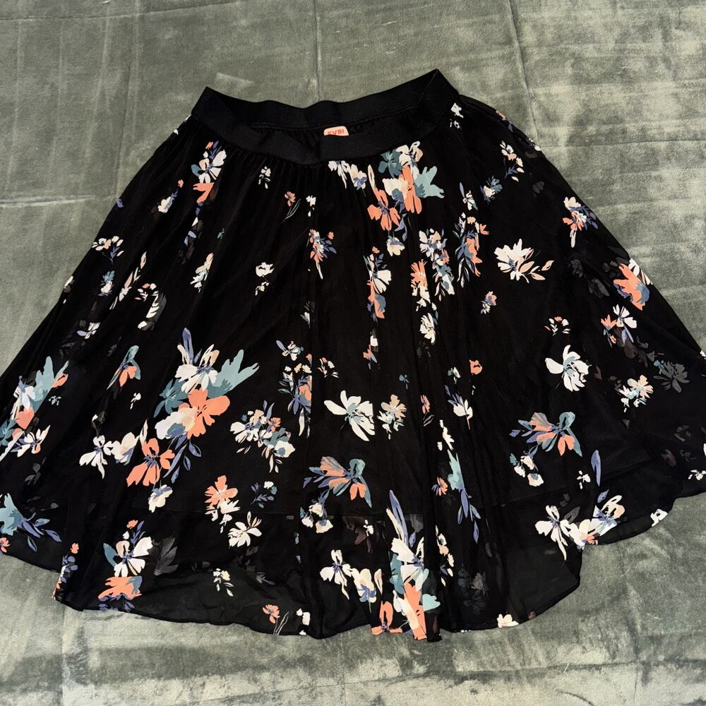 Evri Pleated Skirt Womens 18W Black Floral Boho Casual Elastic Waistband Plus Sz